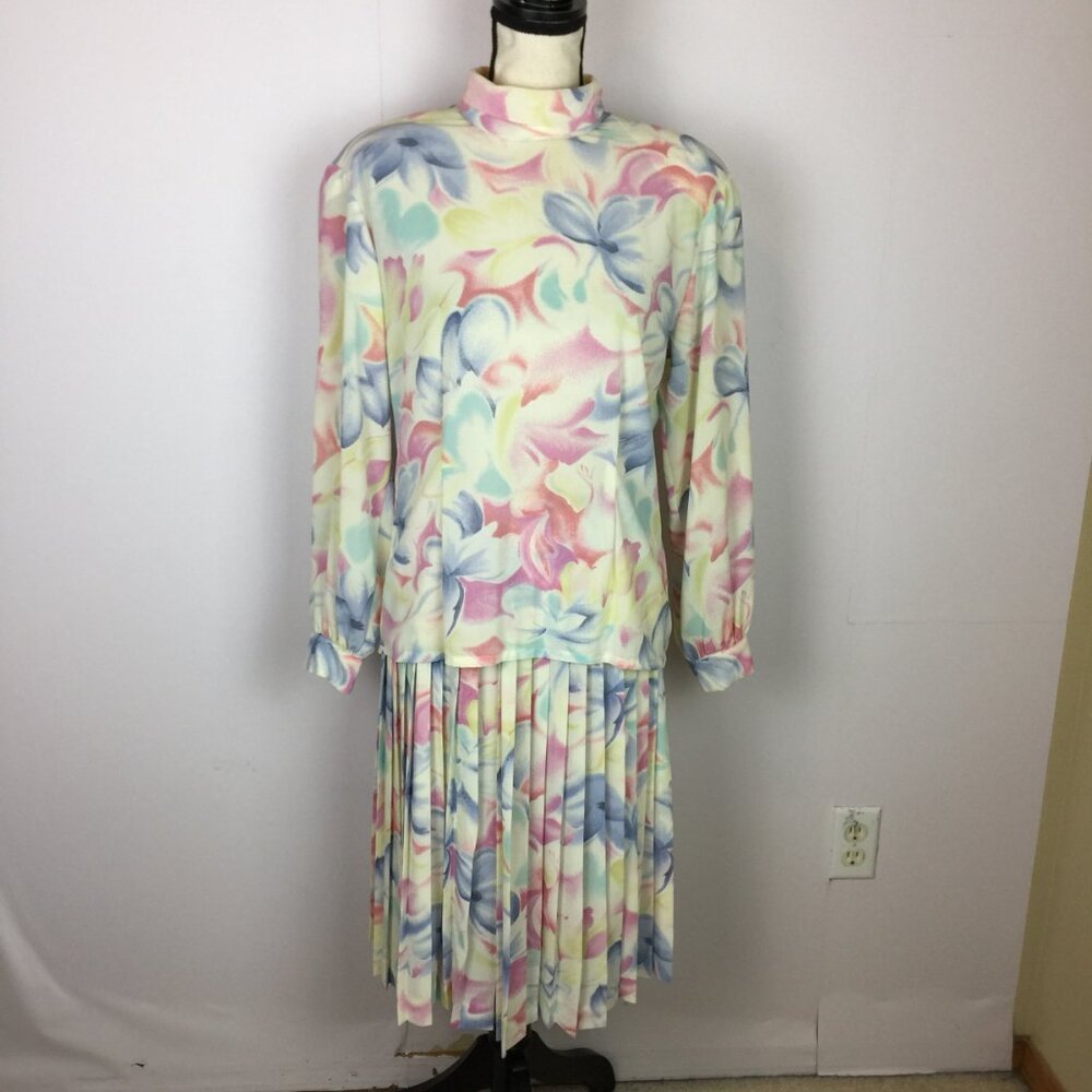 Vintage Miss Sophisticates Pendleton Skirt Blouse Set 10 Womens Pink Floral